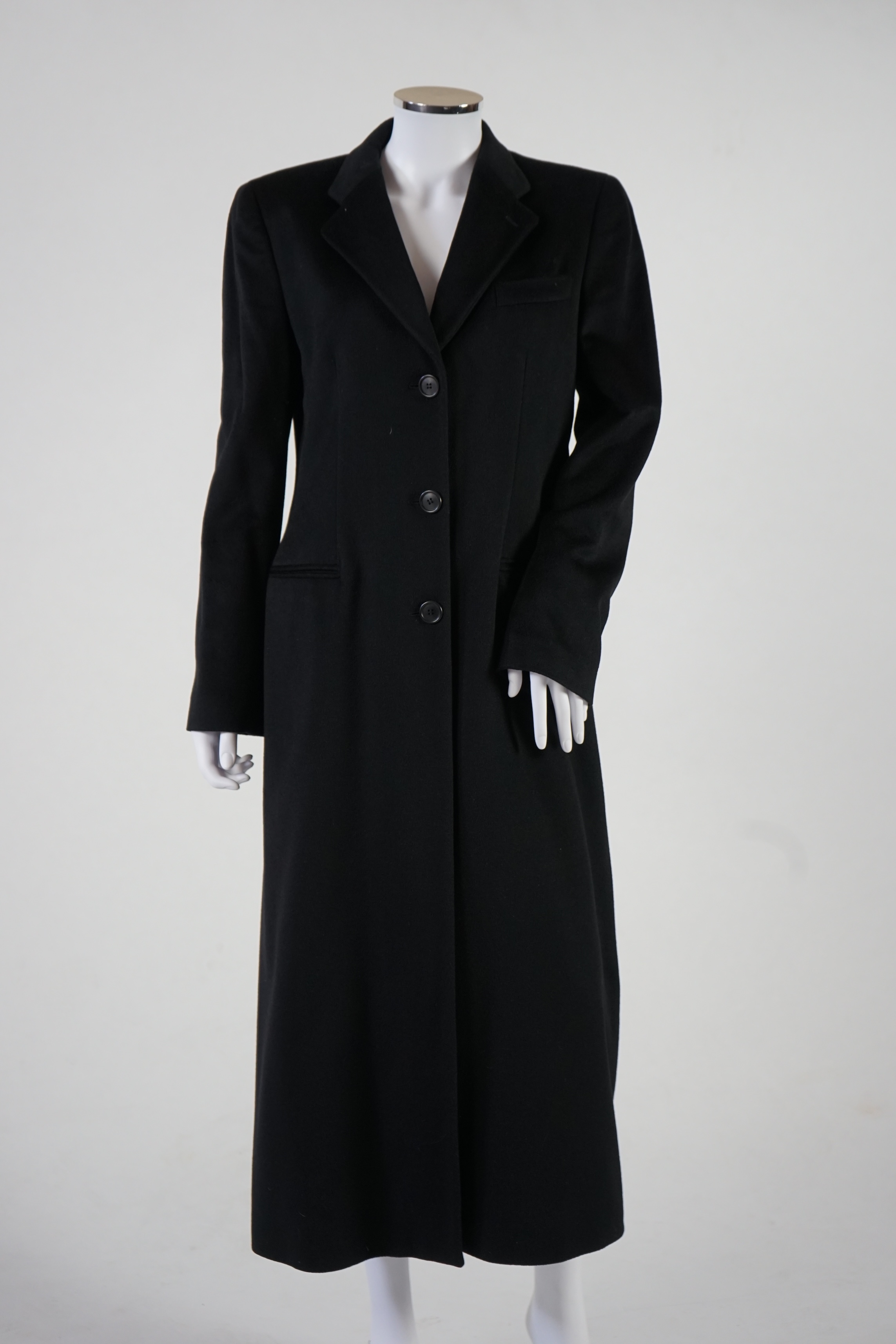 A Georgio Armani Classico lady's black cashmere long coat. Proceeds to Happy Paws Puppy Rescue